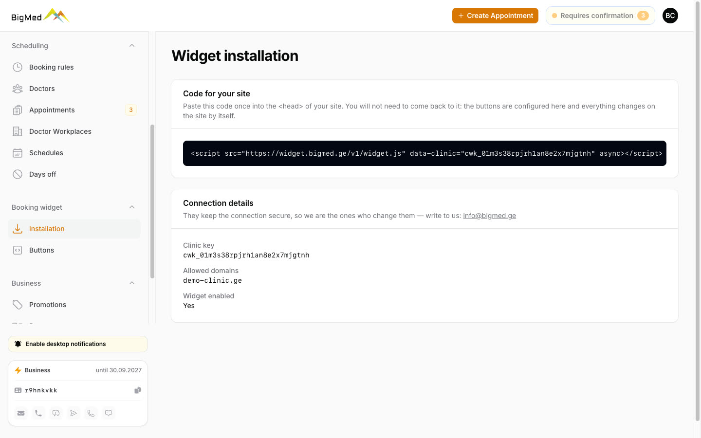 A booking button on your website